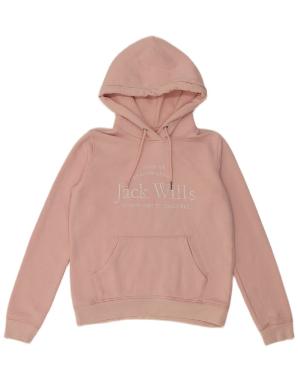 JACK WILLS Felpa con cappuccio grafica da donna UK 8 Small Cotone rosa