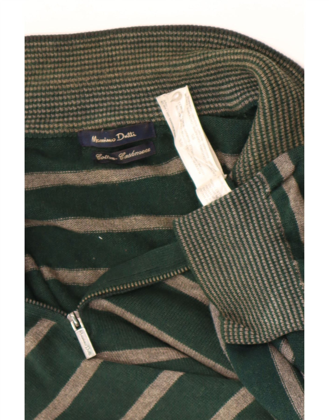 Massimo Dutti Maglione da uomo con zip e collo in cotone a righe grandi verdi