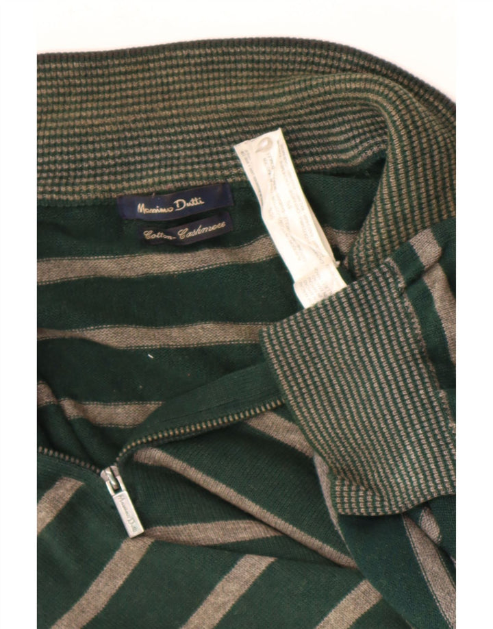 Massimo Dutti Maglione da uomo con zip e collo in cotone a righe grandi verdi