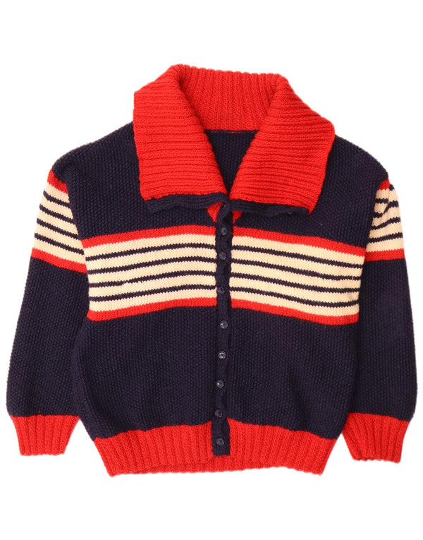 Maglione cardigan da donna vintage UK 14 grandi strisce blu navy