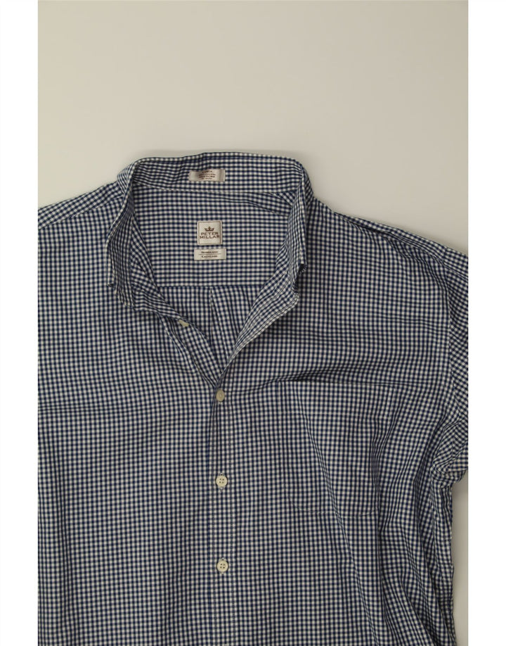 PETER MILLAR Mens Shirt Large Navy Blue Gingham Cotton Vintage Peter Millar and Second-Hand Peter Millar from Messina Hembry 