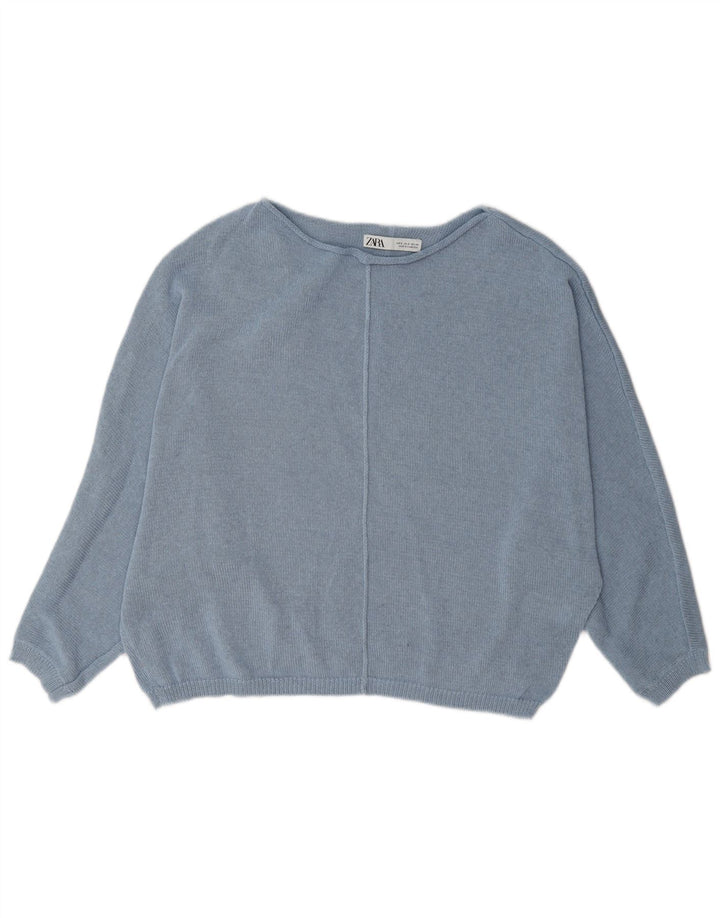 Maglione maglione oversize con scollo a barca da donna Zara UK 10 piccolo poliestere blu