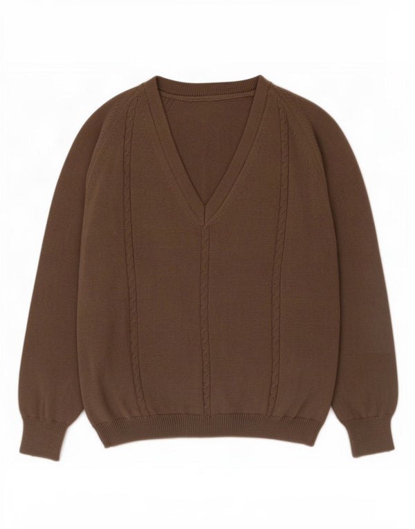 Maglione maglione vintage da donna con scollo a V UK 16 grande marrone