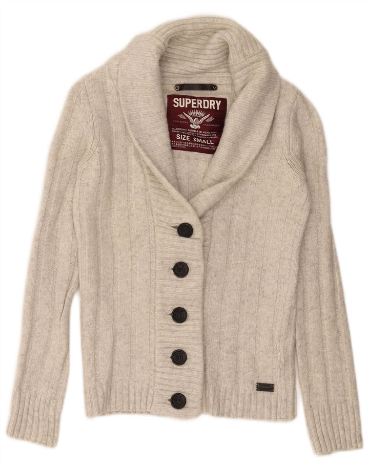 Maglione cardigan da donna SUPERDRY UK 10 piccolo lana bianco sporco