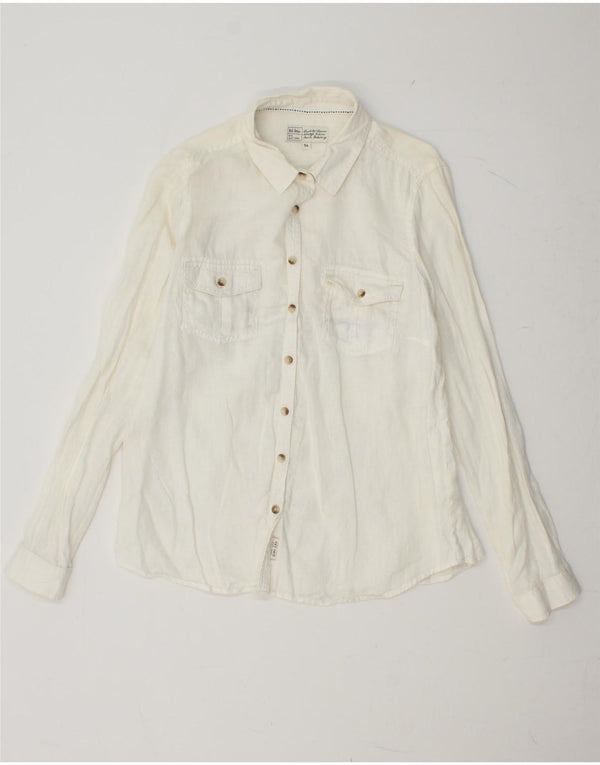 Camicia da donna FAT FACE UK 14 Lino bianco sporco medio