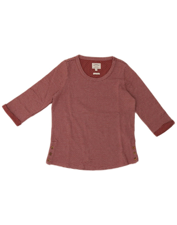 Top da donna Fat Face manica 3/4 UK 10 piccolo cotone gessato rosso