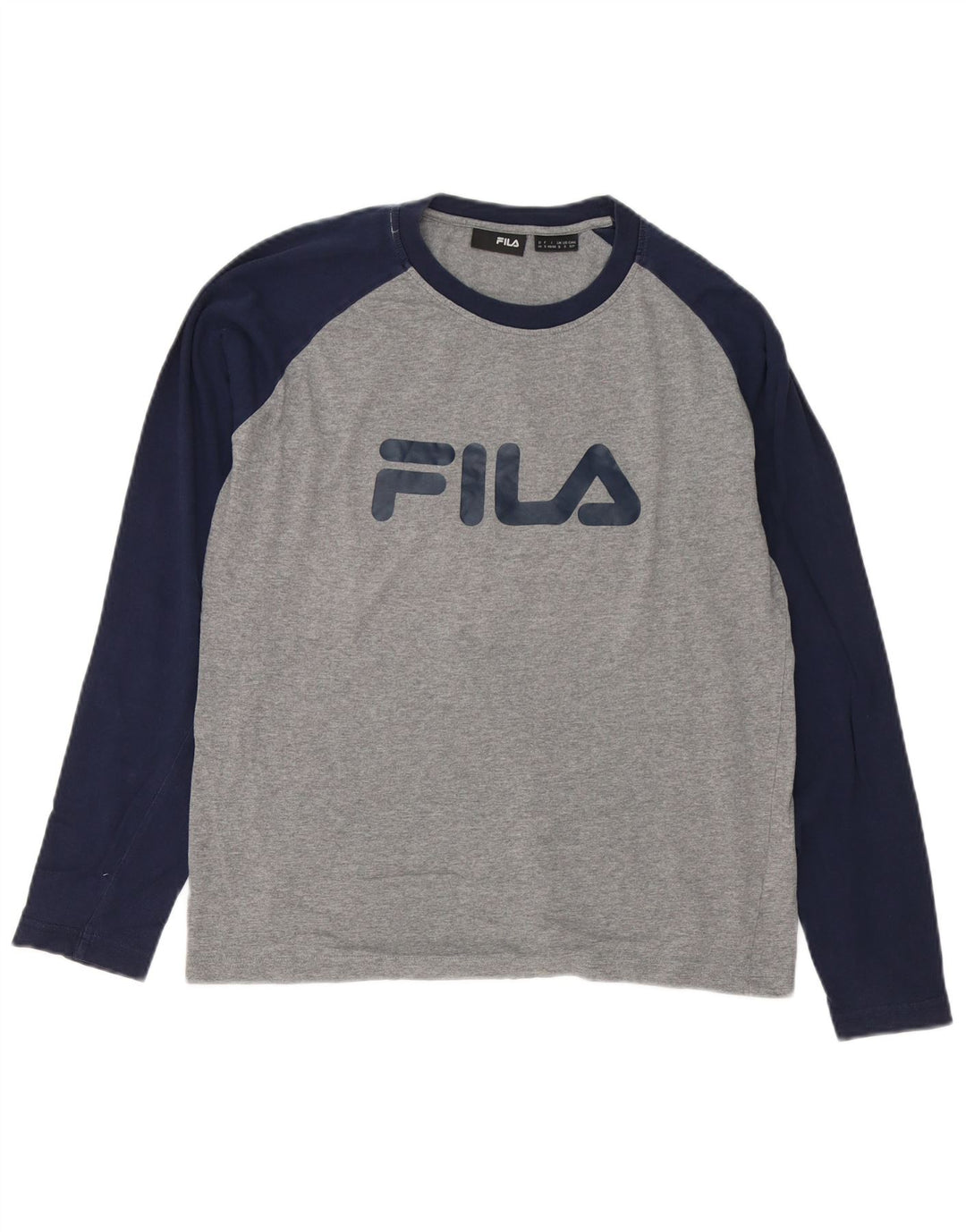 Fila Maglietta grafica da uomo a maniche lunghe in cotone color block grigio piccolo
