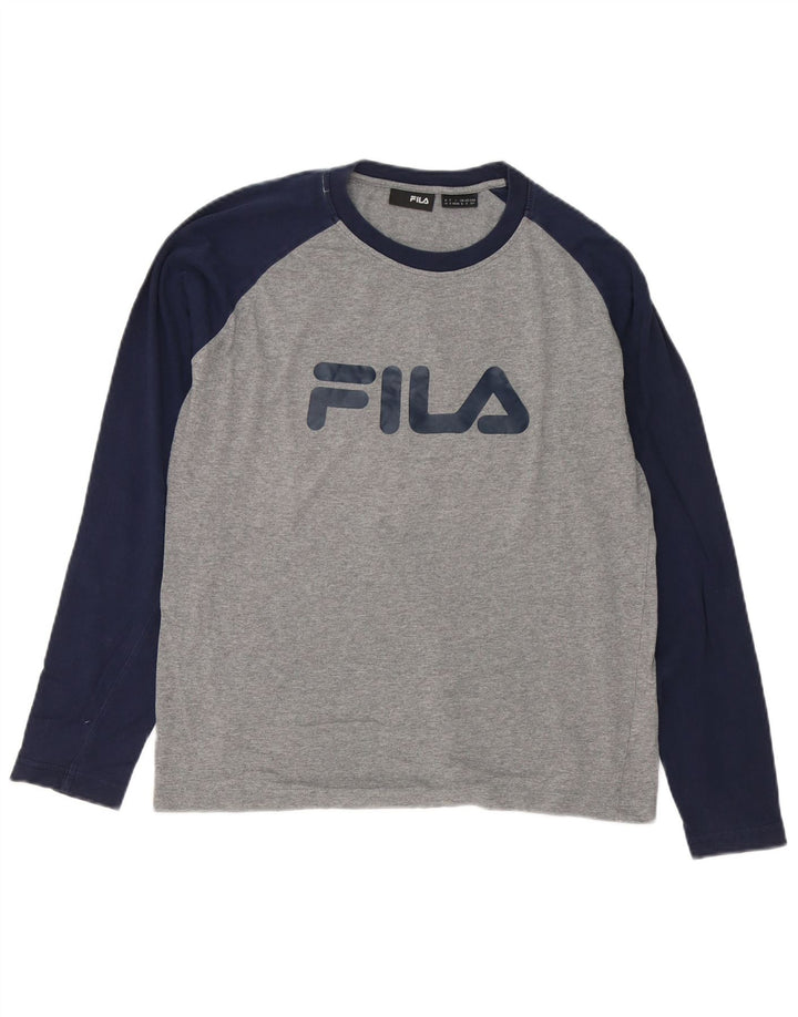 Fila Maglietta grafica da uomo a maniche lunghe in cotone color block grigio piccolo