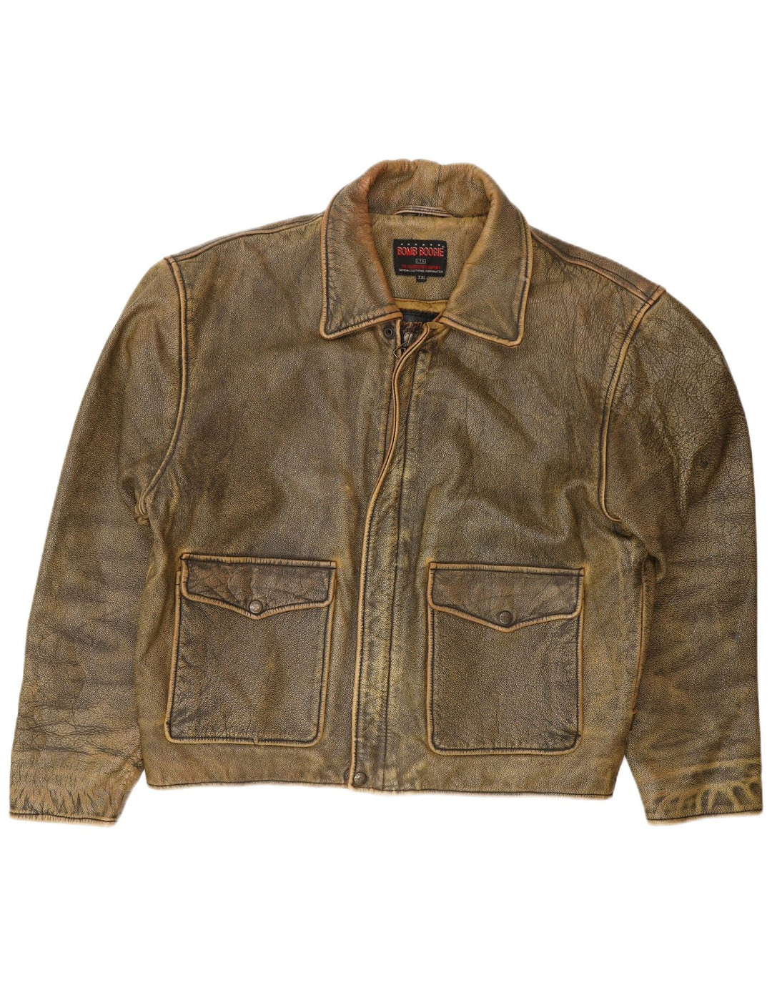 BOMB BOOGIE Giacca in pelle da uomo UK 44 2XL Motociclista in pelle marrone