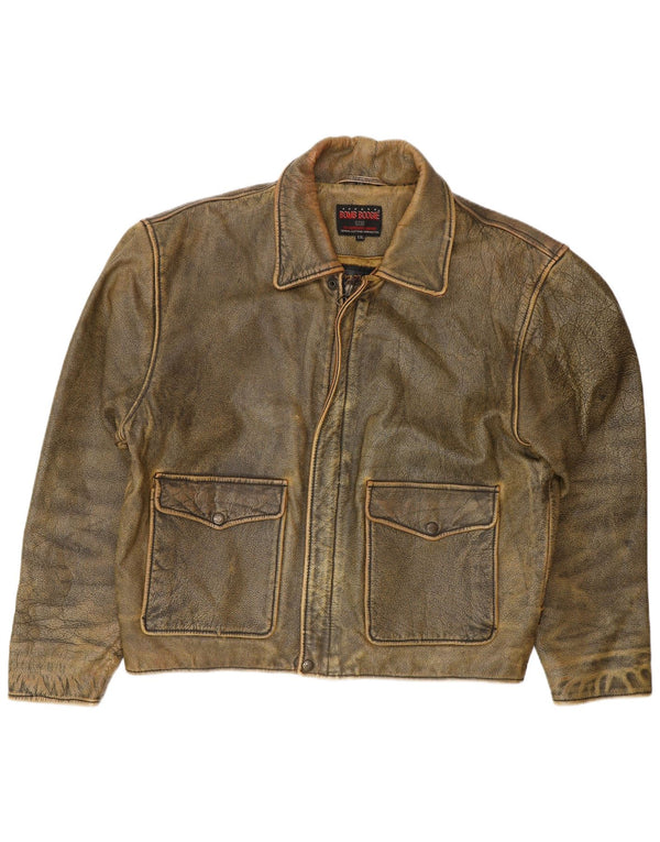 BOMB BOOGIE Giacca in pelle da uomo UK 44 2XL Motociclista in pelle marrone