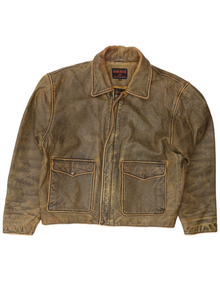 BOMB BOOGIE Giacca in pelle da uomo UK 44 2XL Motociclista in pelle marrone