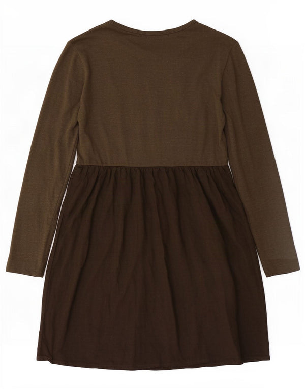 Abito basic a maniche lunghe da donna Benetton UK 10 Small Khaki Colourblock