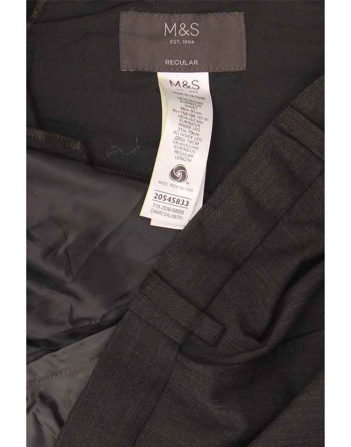 Pantaloni da abito vestibilità regolare da uomo Marks & Spencer W36 L31 lana grigia