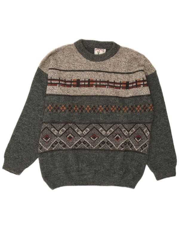 Maglione girocollo da uomo vintage IT 50 Grigio medio geometrico
