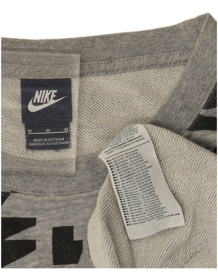 Felpa con grafica NIKE da donna, maglione UK 14, cotone grigio medio