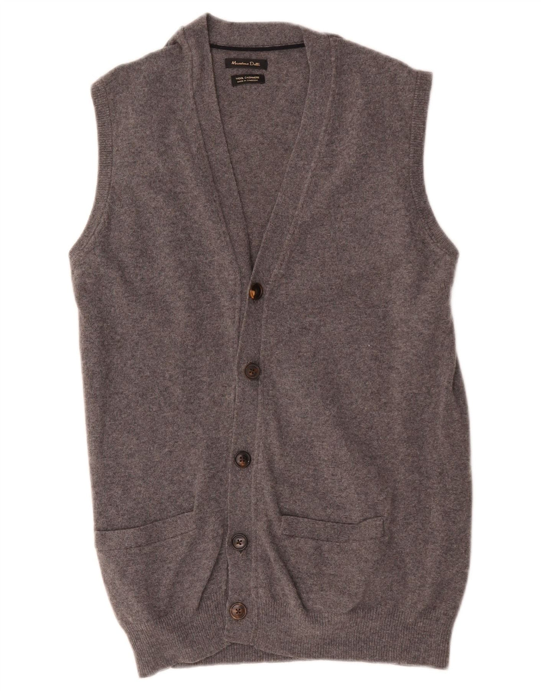 Maglione cardigan senza maniche da uomo Massimo Dutti in lana grigio medio