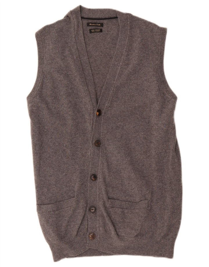 Maglione cardigan senza maniche da uomo Massimo Dutti in lana grigio medio