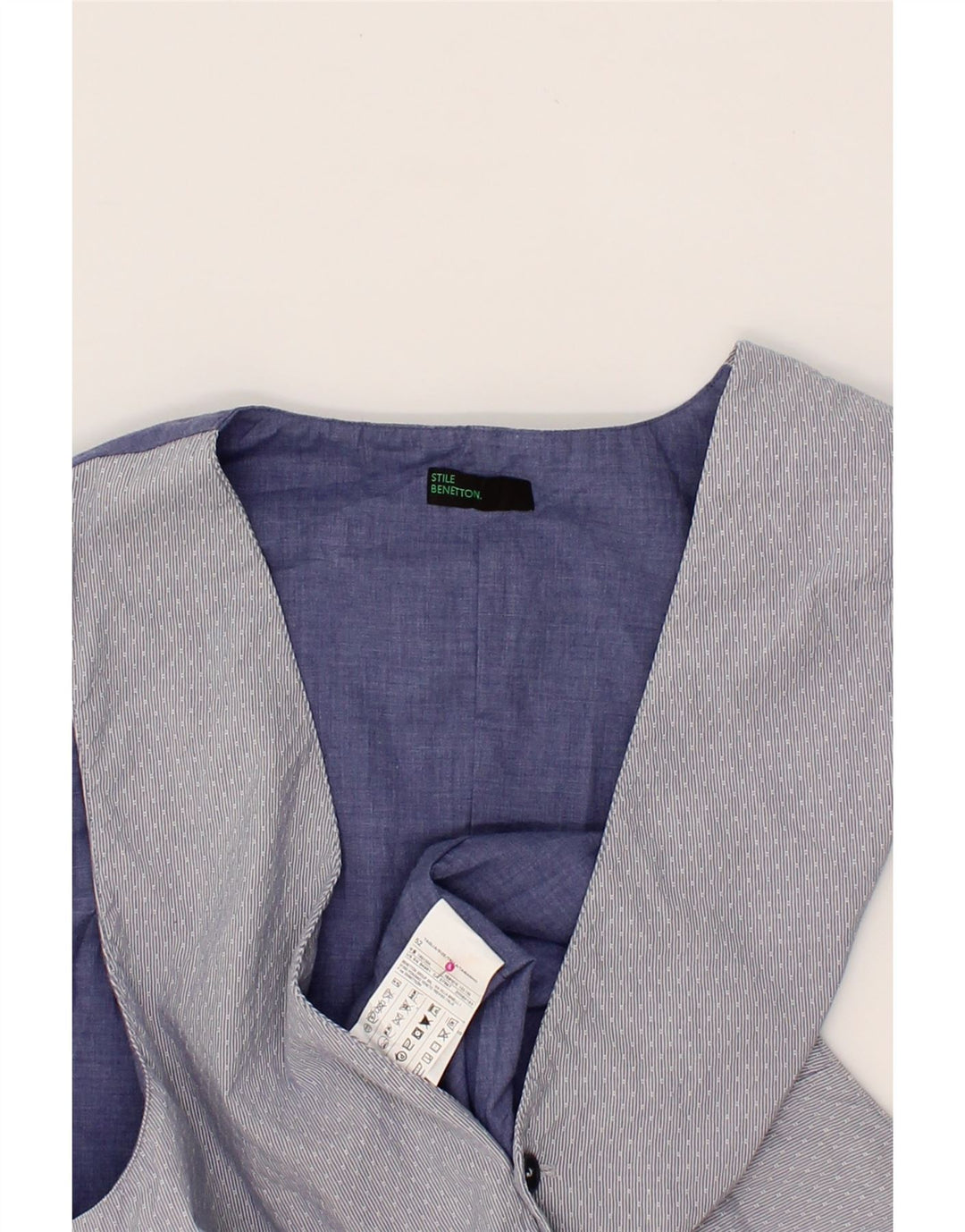 BENETTON Mens Waistcoat IT 52 Large Blue Pinstripe Cotton Vintage Benetton and Second-Hand Benetton from Messina Hembry 