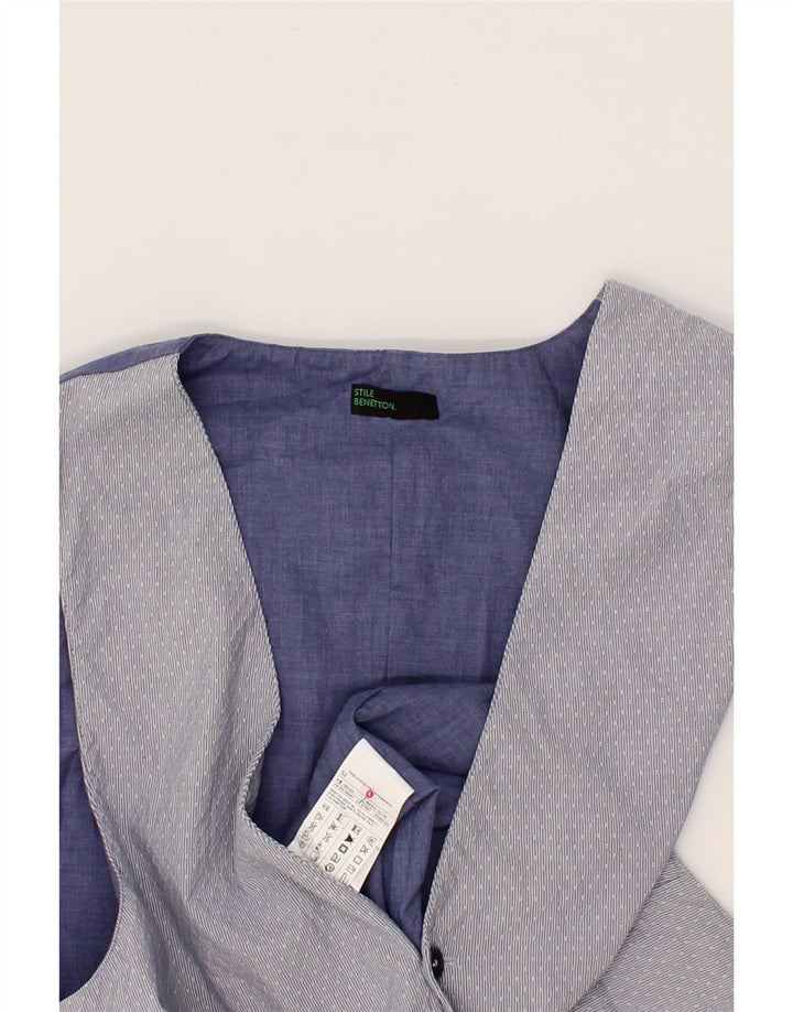 BENETTON Mens Waistcoat IT 52 Large Blue Pinstripe Cotton Vintage Benetton and Second-Hand Benetton from Messina Hembry 