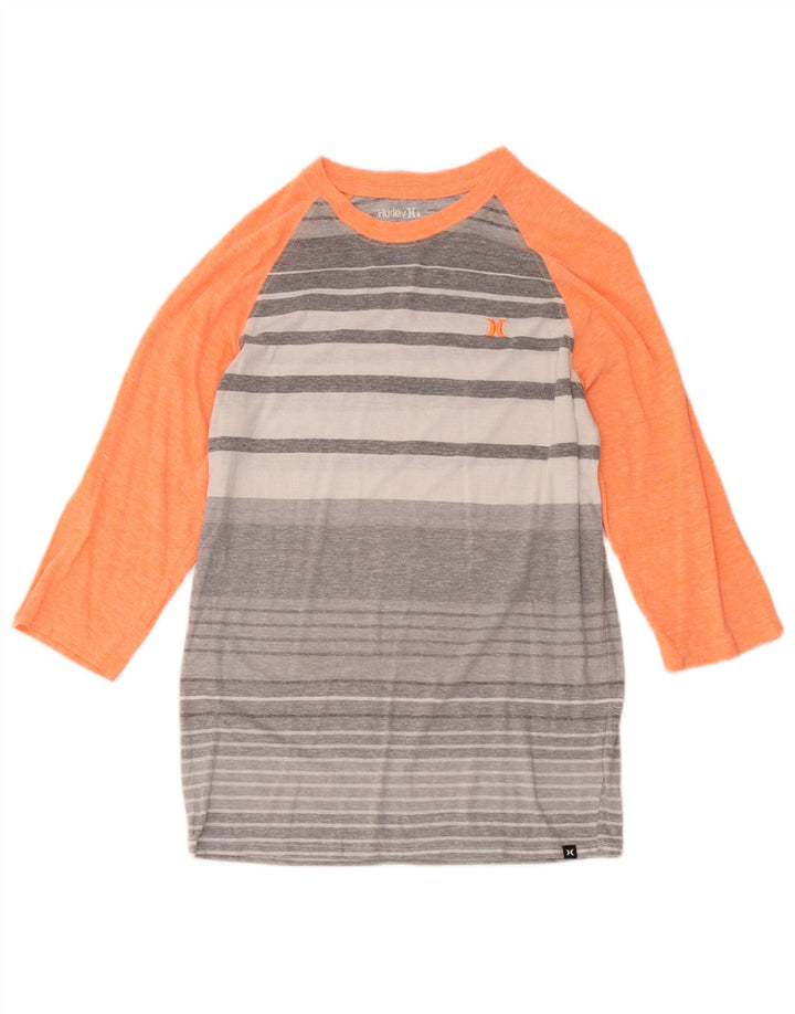 Top Hurley da donna con vestibilità premium, manica a 3/4, UK 10, piccolo, in poliestere a righe grigie