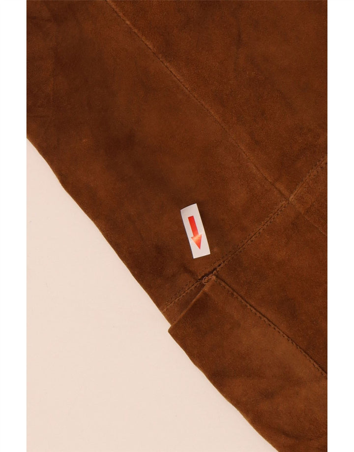 Giacca blazer vintage da uomo in pelle scamosciata a 1 bottone UK 36 piccola marrone