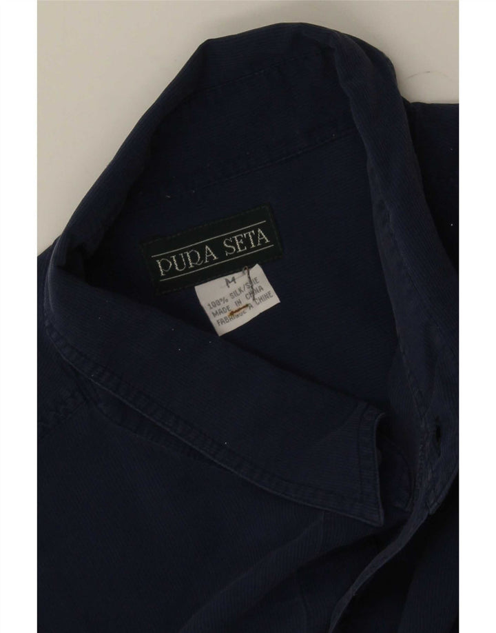 Camicia vintage da uomo in seta blu navy media