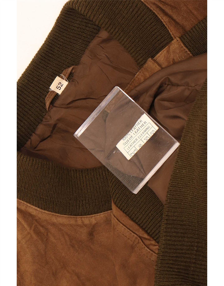 Giacca bomber scamosciata da uomo vintage IT 52 XL in pelle marrone