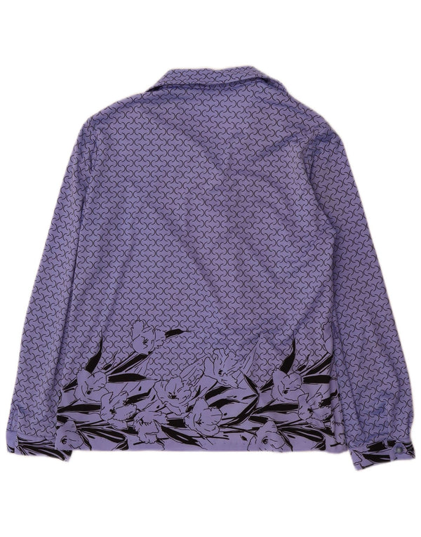 Camicetta grafica da donna vintage UK 14 Grande poliestere floreale viola