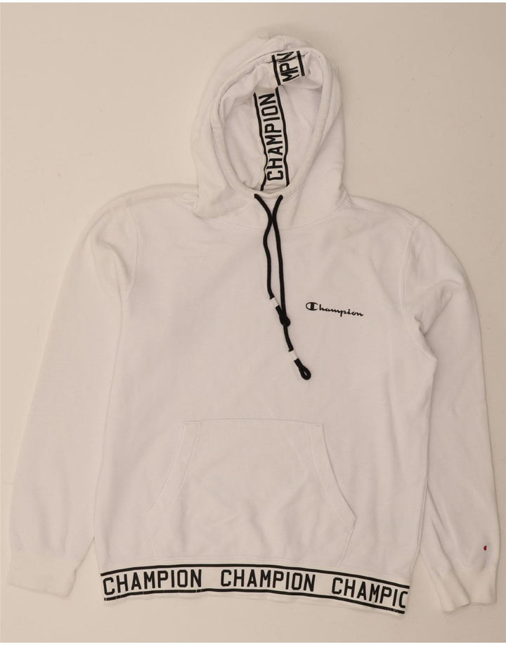 CHAMPION Mens Graphic Hoodie Jumper Large White Cotton Vintage Champion and Second-Hand Champion from Messina Hembry 