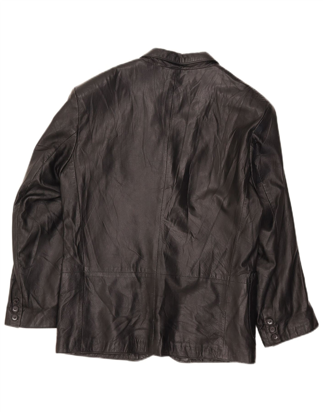 Giacca blazer in pelle vintage da donna a 3 bottoni IT 42 media nera