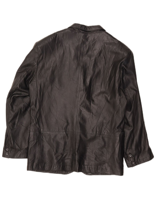 Giacca blazer in pelle vintage da donna a 3 bottoni IT 42 media nera