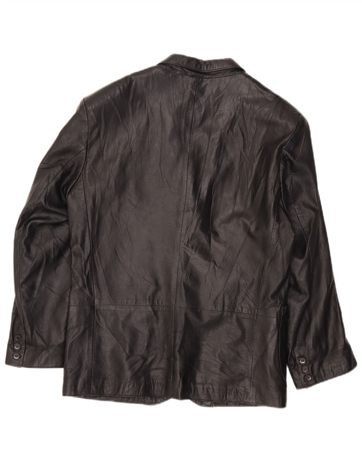 Giacca blazer in pelle vintage da donna a 3 bottoni IT 42 media nera