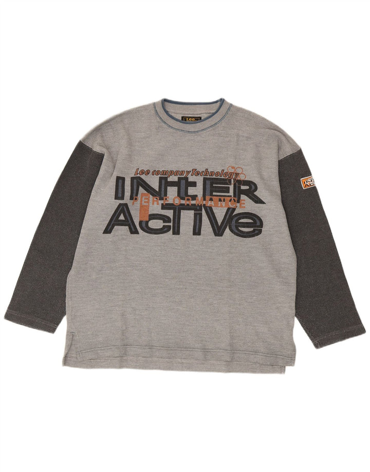 Lee Top grafico da uomo a maniche lunghe in cotone color block grigio grande