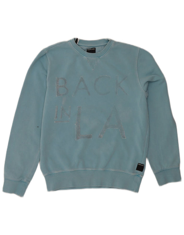Replay Felpa grafica da uomo Maglione piccolo cotone blu
