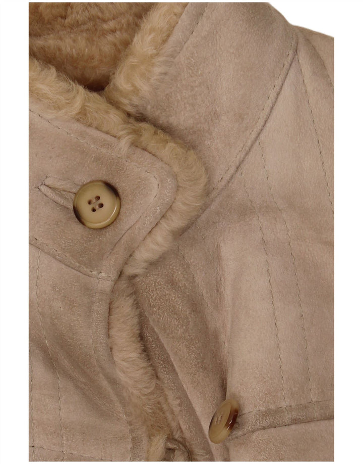 Cappotto in shearling vintage da donna IT 46 grande in pelle beige