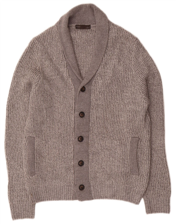 Maglione cardigan da uomo Marks & Spencer Acrilico screziato grigio medio
