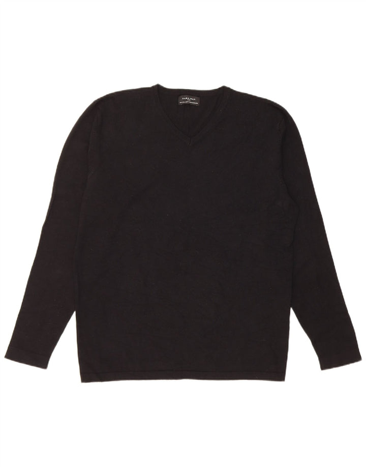 Maglione Zara da uomo con scollo a V grande in viscosa nera