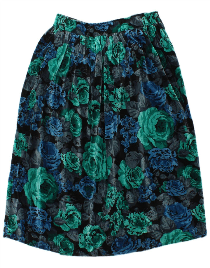 Gonna a trapezio in velluto da donna vintage W28 floreale medio multicolore