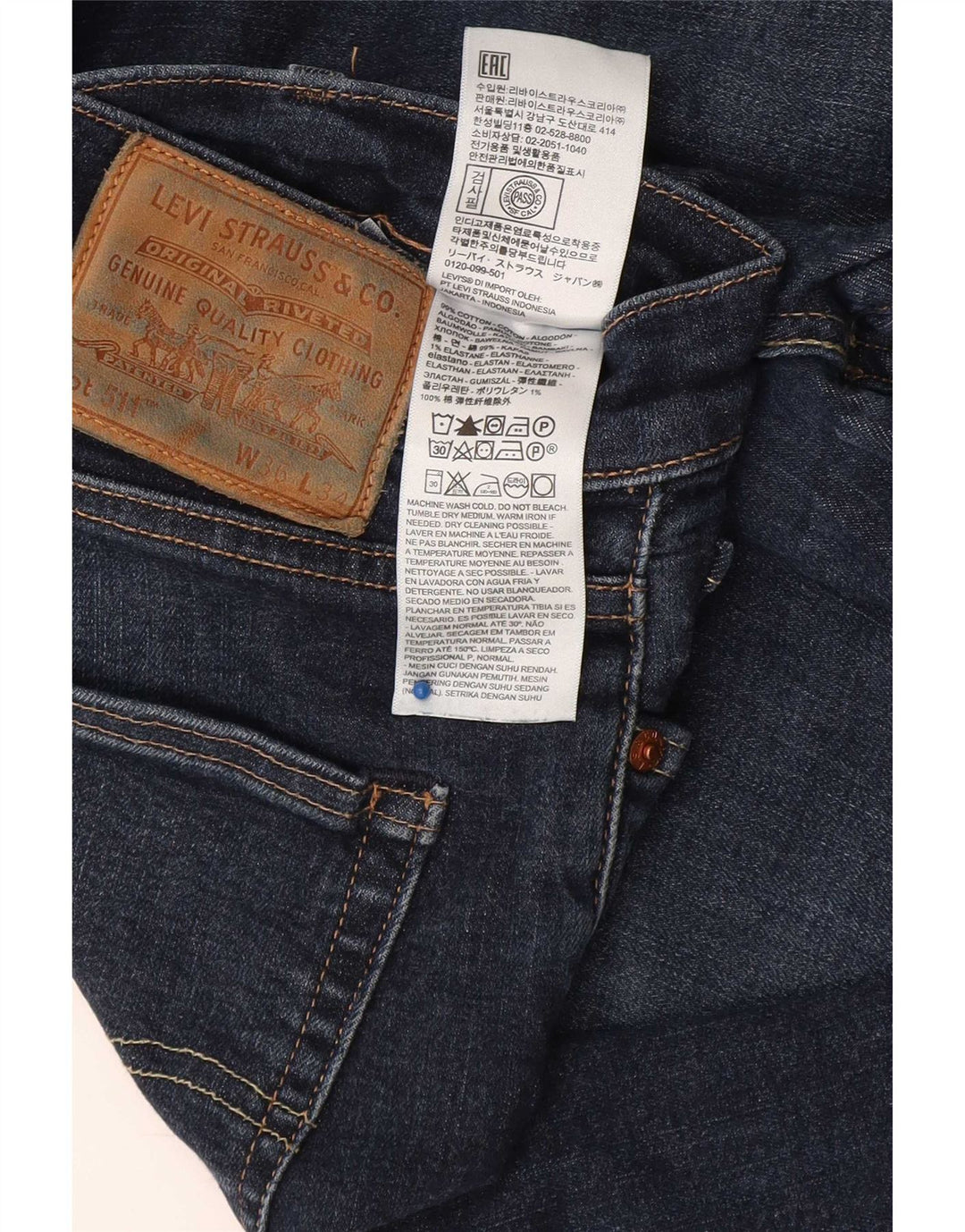 Jeans Levi's Uomo 511 Slim W36 L34 Cotone Blu Navy