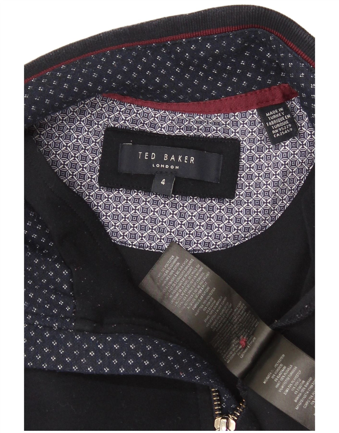 Felpa da uomo con collo con zip Ted Baker, taglia 4, grande, in poliestere blu navy