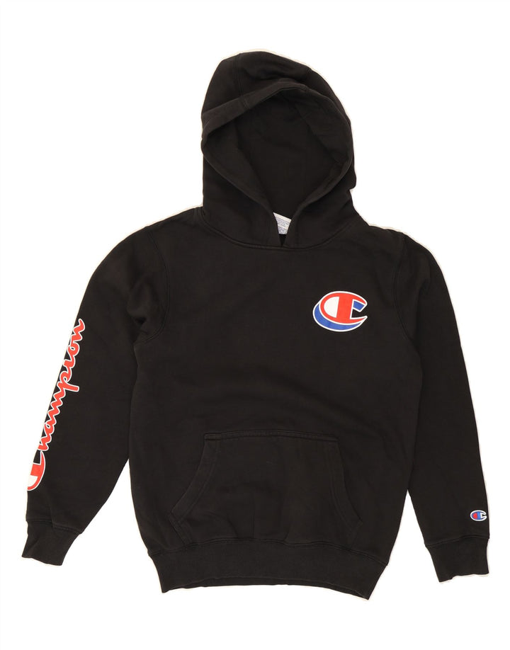 CHAMPION Boys Graphic Hoodie Jumper 11-12 Years Black Vintage Champion and Second-Hand Champion from Messina Hembry 