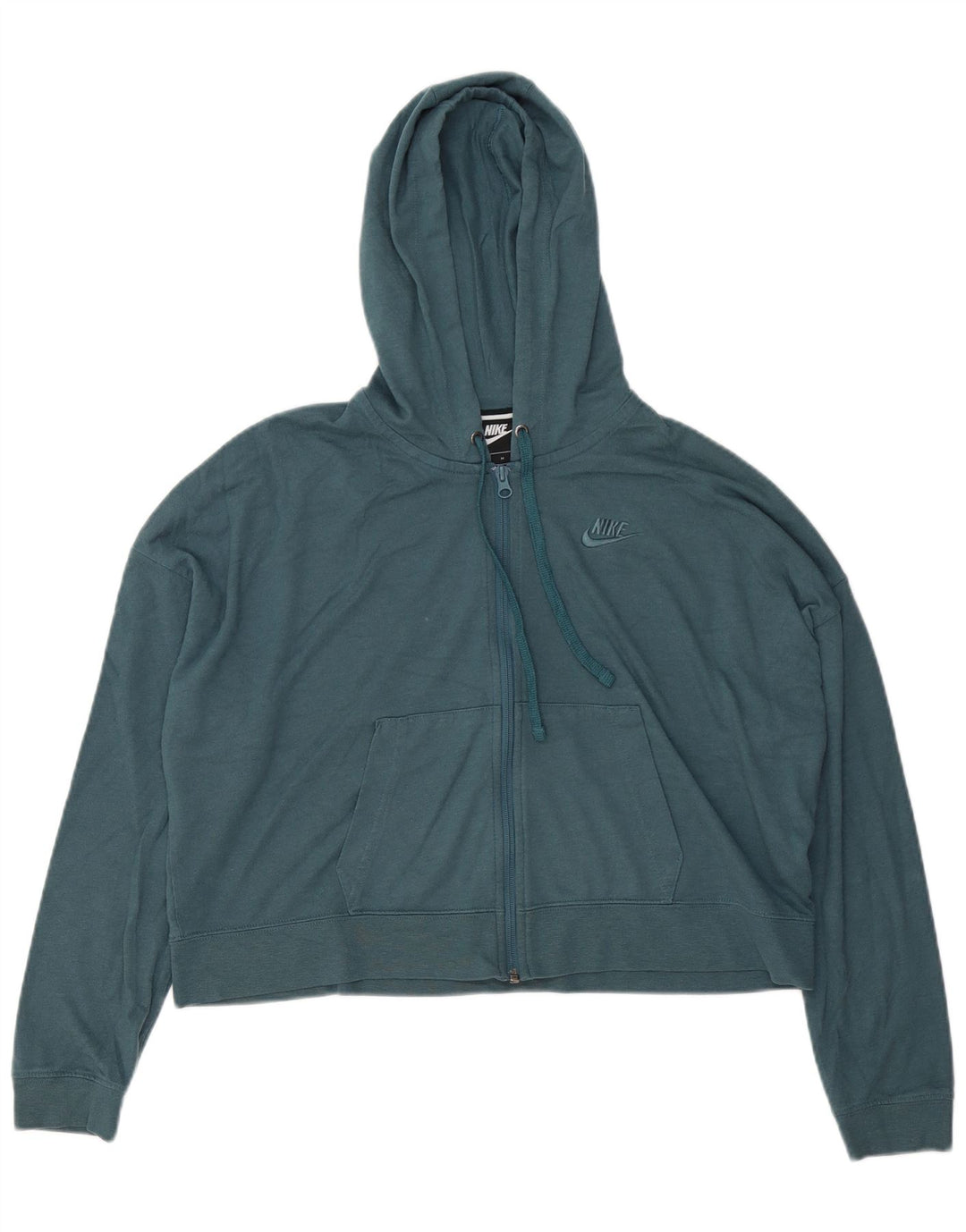 Felpa con cappuccio e zip oversize corta Nike da donna UK 14 Poliestere blu medio