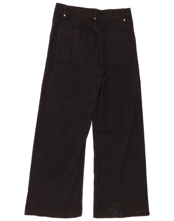 Zara Womens Wide Leg Casual Trousers EU 44 XL W34 L30 Black Cotton