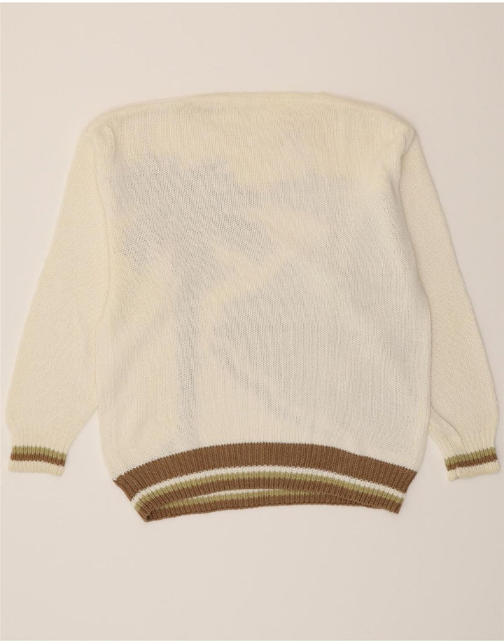 VINTAGE Womens Graphic Boat Neck Jumper Sweater EU 40/42 Medium Off White Vintage Vintage and Second-Hand Vintage from Messina Hembry 