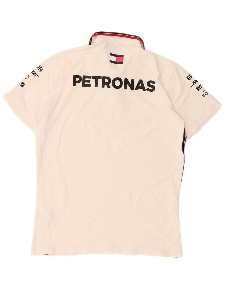 Polo grafica da uomo vintage in cotone a righe bianche medie