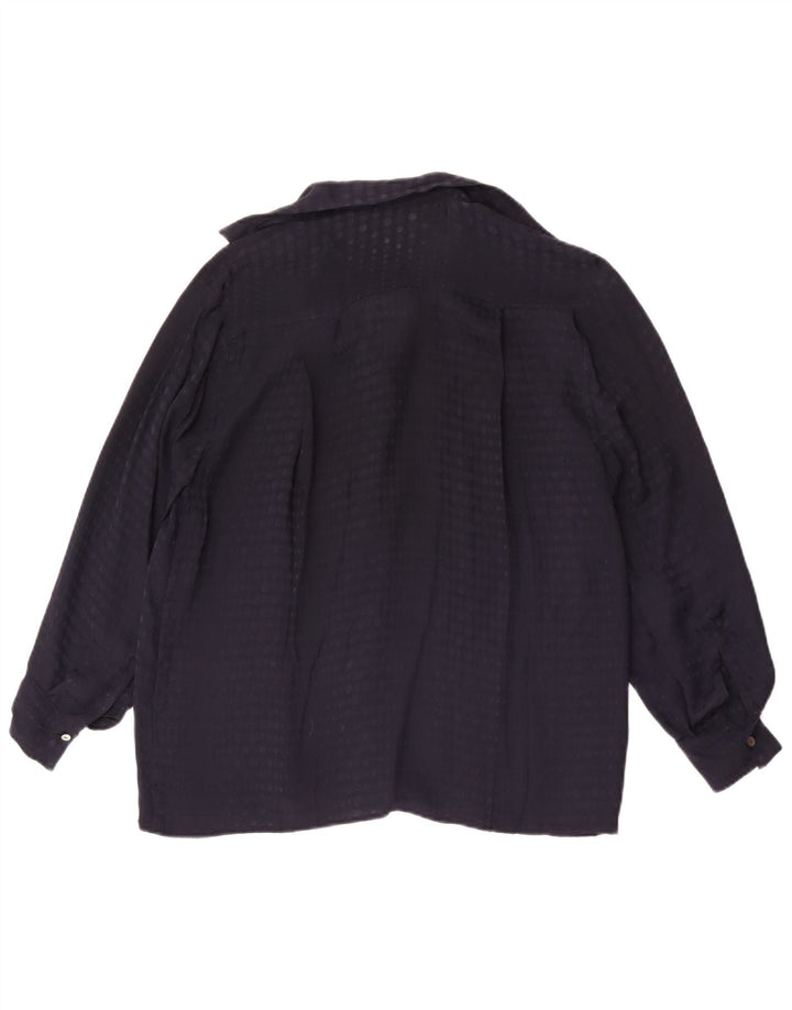 Camicia vintage da donna UK 16 grande blu navy maculata
