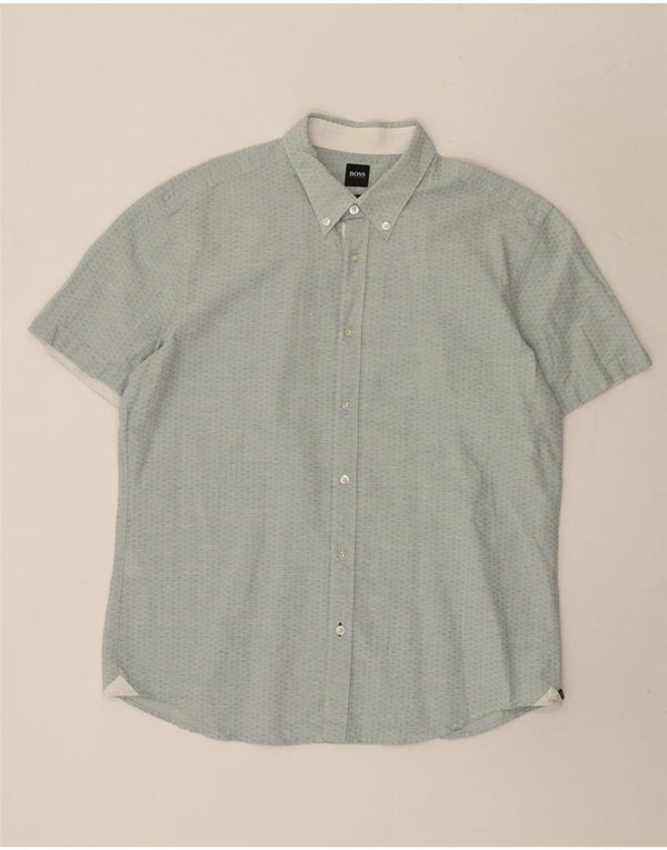 Camicia slim fit a maniche corte da uomo Hugo Boss XL in cotone geometrico blu