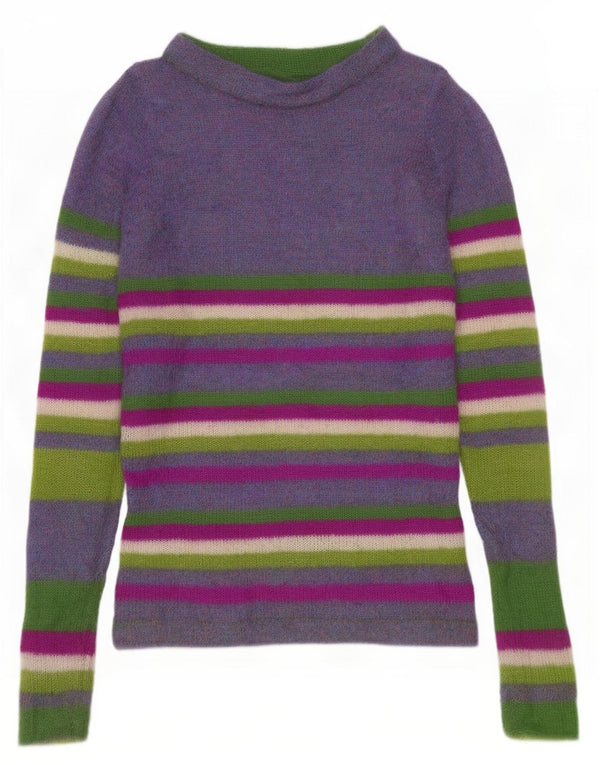 Maglione vintage da donna con collo dolcevita UK 12 a righe viola medio