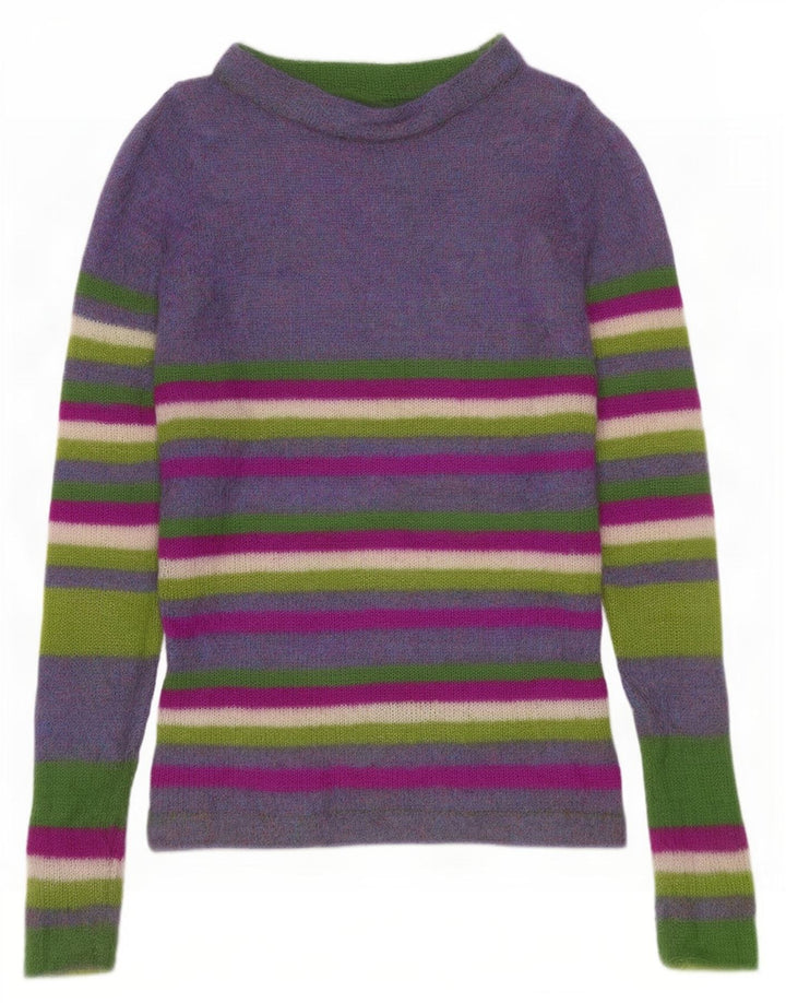 Maglione vintage da donna con collo dolcevita UK 12 a righe viola medio