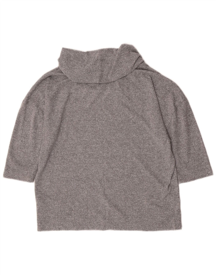 Top da donna Marks & Spencer manica 3/4 UK 14 grande poliestere chiazzato grigio